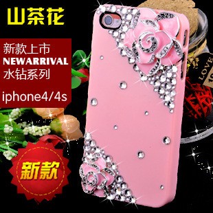 iphone4s手機套 鑲鉆山茶花 iphone5 鉆殼 HTC 三星 DIY手機殼工廠,批發,進口,代購