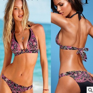 維多利亞的秘密泳衣性感比基尼歐美外貿批發 黑色碎花工廠,批發,進口,代購