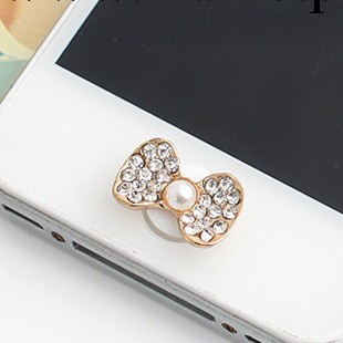 專業韓飾供應商【S0506】鍍真金鑲鉆蝴蝶結iPhone按鍵手機貼工廠,批發,進口,代購