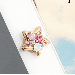 【S0496】鍍真金鑲嵌彩鉆五角星iPhone按鍵手機貼工廠,批發,進口,代購