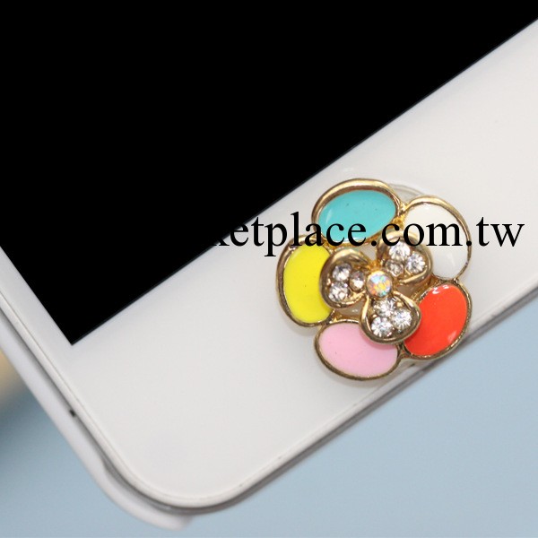 C119 彩色滴油大花瓣鑲鉆花蕾 手機合金滴油按鍵貼 Iphone HOME鍵工廠,批發,進口,代購