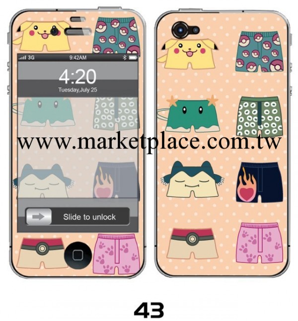 iphone4多圖案選擇卡通浮雕彩膜保護膜 蘋果4s貼紙卡通保護膜潮膜工廠,批發,進口,代購