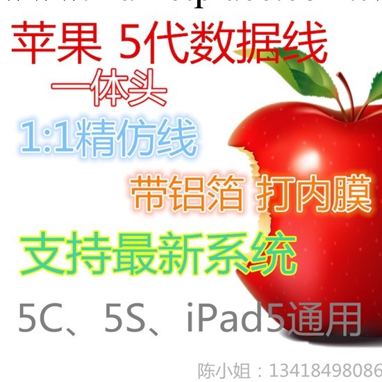 蘋果iphone5/5s代一體頭數據線 ipad4mini 手機仿原裝數據線批發工廠,批發,進口,代購