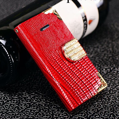 爆 4G蜥蜴紋光面鑲鉆皮套 左右翻可插卡IPHONE4手機保護套 外殼工廠,批發,進口,代購