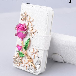 iphone4s手機皮套 蘋果5手機殼保護套 水鉆鑲鉆玫瑰花款保護皮套工廠,批發,進口,代購
