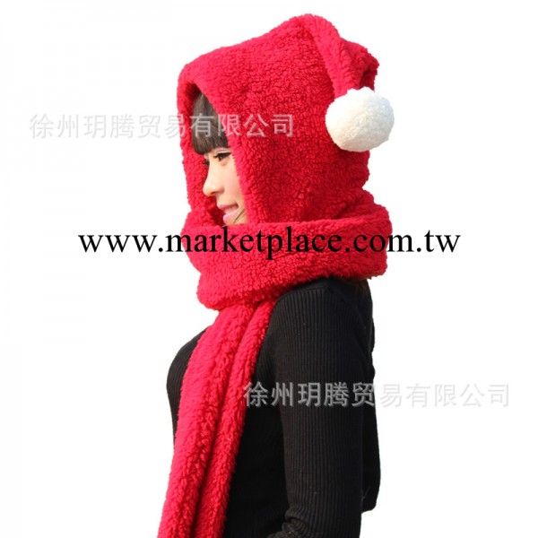 聖誕款 圍巾帽子手套一體 可愛雙層毛絨加厚保暖三件套韓版秋冬批發・進口・工廠・代買・代購