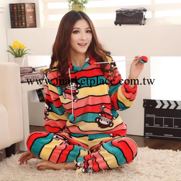 卡通可愛猴女式可愛傢居服套頭連帽居傢傢居服批發秋冬季睡衣加絨工廠,批發,進口,代購