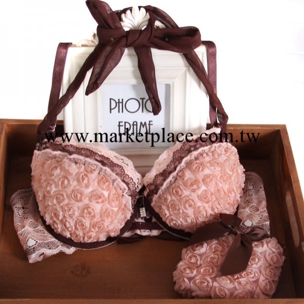 日系薔薇甜美前扣聚攏少女胸罩套裝 掛脖花朵胸罩套裝批發 512工廠,批發,進口,代購