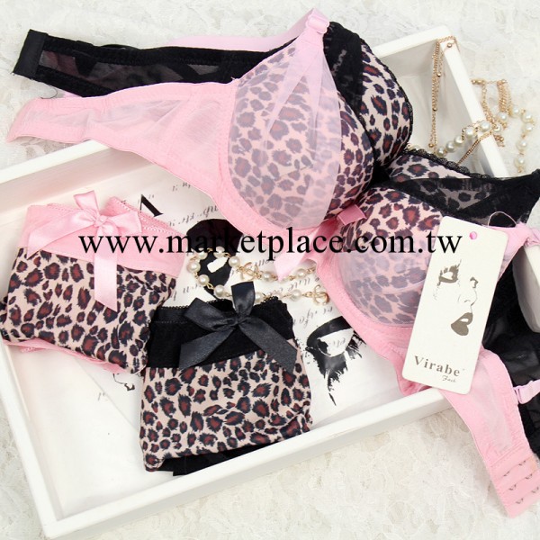 日韓套裝內衣 少女胸罩豹紋網佈聚攏V胸型 胸罩套裝 一件代發工廠,批發,進口,代購