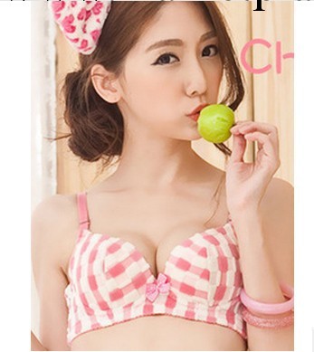 9069三排扣秋冬款毛絨蝴蝶結超聚攏蝴蝶結格子少女內衣胸罩套裝工廠,批發,進口,代購