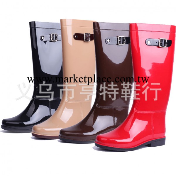 韓國熱賣雨鞋 高筒側邊搭扣款馬靴 低跟亮面雨靴水鞋 女式騎士款批發・進口・工廠・代買・代購
