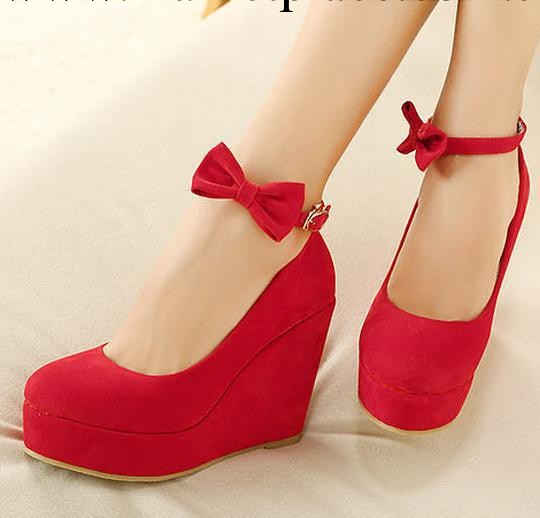 2013新品韓國甜美公主蝴蝶結紅色婚鞋牛筋底超高坡跟單鞋 hn831-2批發・進口・工廠・代買・代購