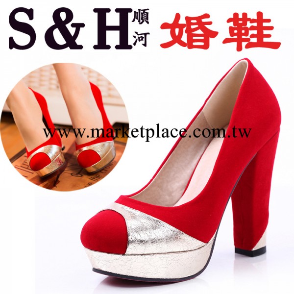 晶鑫女士婚鞋批發 hx021 零售 粗高跟女士單鞋 婚慶專用鞋子 紅色工廠,批發,進口,代購