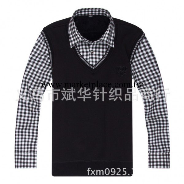 供應 2013款男士襯衫領純色格子保暖內衣 假兩件保暖內衣上衣批發・進口・工廠・代買・代購