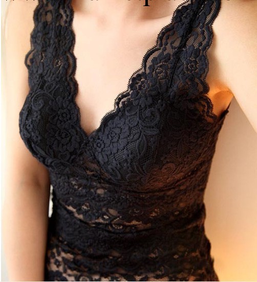 女夏帶胸墊性感V領低胸裹胸抹胸全蕾絲打底衫內搭吊帶背心beixin工廠,批發,進口,代購