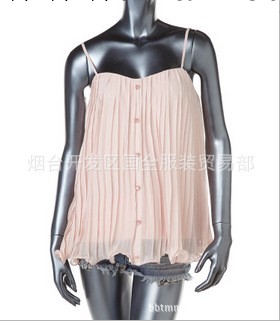 13夏裝新款外貿原單rie*da專櫃同步雪紡百褶吊帶上衣寬松裹胸上衣工廠,批發,進口,代購