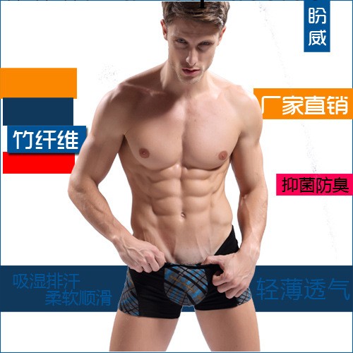 汕頭工廠直銷 盼威品牌竹纖維印花中腰平角U凸男內褲 承接OEM代工工廠,批發,進口,代購