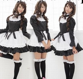 日本動漫cos公主裙Lolita女傭裝黑白色Cosplay秋冬長袖可愛女僕裝工廠,批發,進口,代購