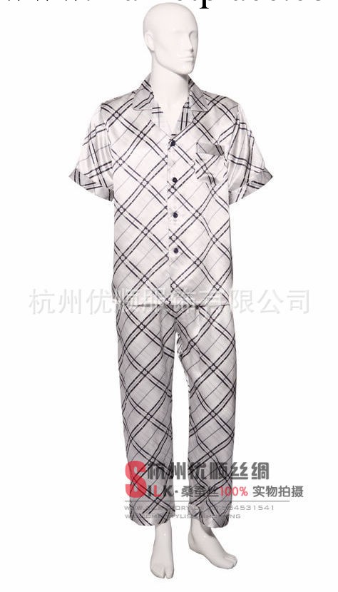 紫利男士真絲睡衣 品牌夏裝短袖長褲兩件套8022-3紫格580批發・進口・工廠・代買・代購