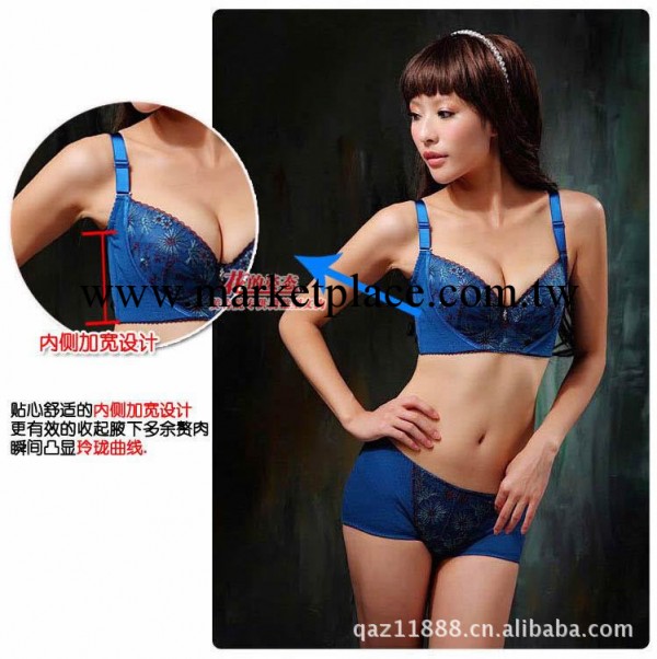 法國藍鉆高檔五扣調整型胸罩/孔雀藍刺繡經典美體內衣胸罩工廠,批發,進口,代購