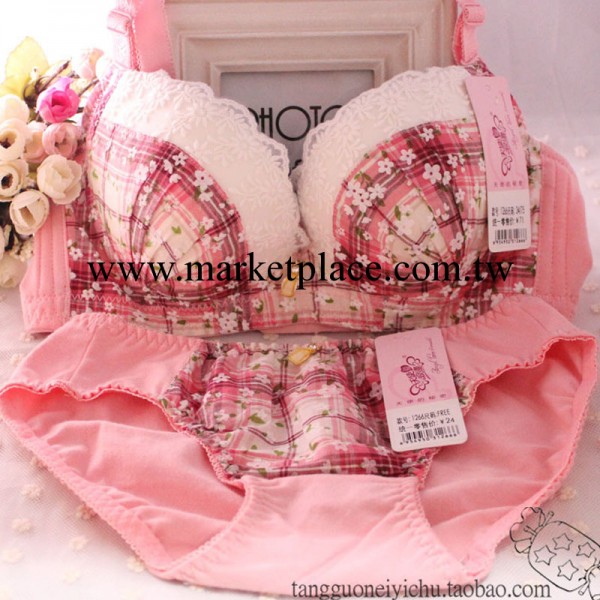 舒適純棉少女胸罩時尚可愛格子碎花胸罩套裝調整型聚攏少女內衣工廠,批發,進口,代購