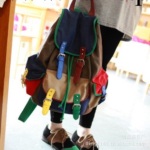 瑞鶯新款復古撞色雙肩包背包乞丐包旅行情侶帆佈包女包工廠,批發,進口,代購