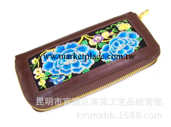新款 民族風繡花繡片優質牛皮單拉鏈女式錢包錢夾批發工廠,批發,進口,代購
