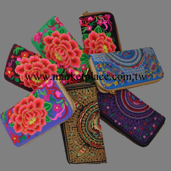 2013新款長款女士錢包 民族風繡花刺繡錢夾女式拉鏈手拿包 7色工廠,批發,進口,代購