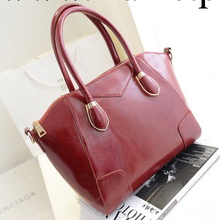 女包新款歐美風范OL大氣不規則拼接笑臉包油皮亮面手提單肩PU包工廠,批發,進口,代購