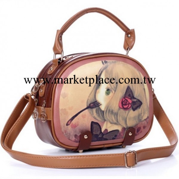 復古卡通甜美女孩圓筒手提單肩斜挎包pu白溝包包女包廠價批發工廠,批發,進口,代購