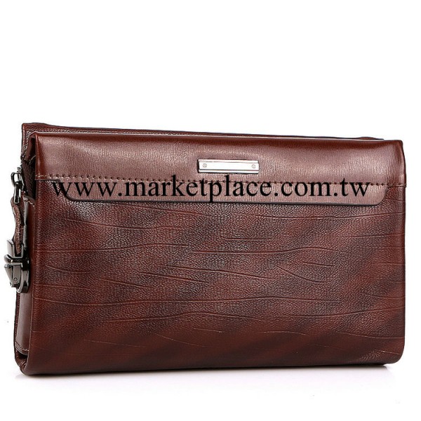 真皮男包廠傢供應棕色大號高檔商務手拿包 時尚條紋男士手夾包工廠,批發,進口,代購