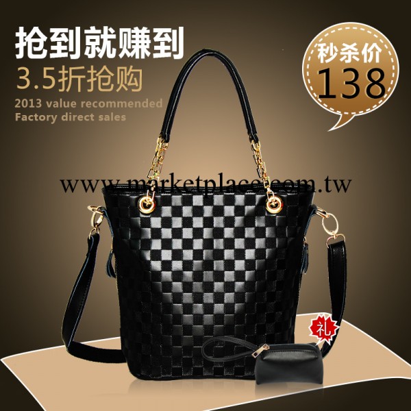 2013秋新款歐美女士PU單肩包手提斜跨水桶包包送牛皮手拿包批發工廠,批發,進口,代購