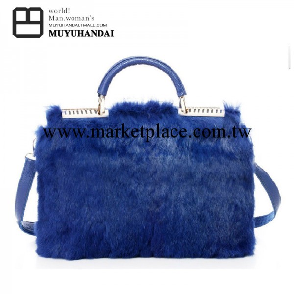 歐美時尚2013冬新款毛毛包真皮女包單肩斜跨手提包寶藍色兔毛包包工廠,批發,進口,代購