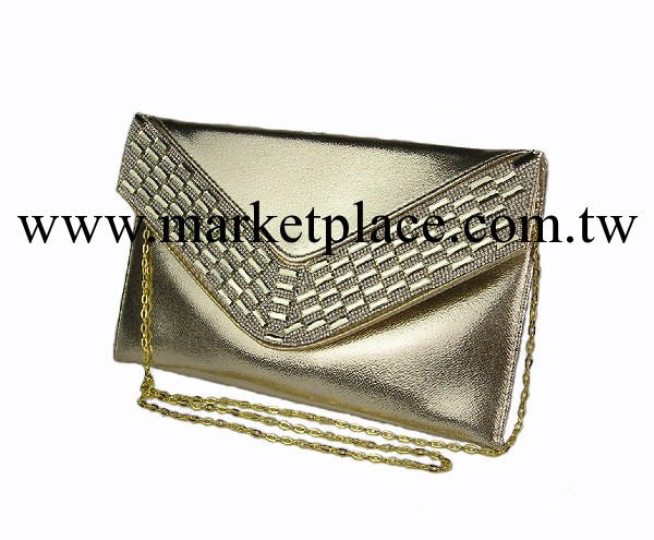 精致紋理亮邊信封包 金色 時尚手拿包 晚宴包 單肩鏈條包 批發工廠,批發,進口,代購
