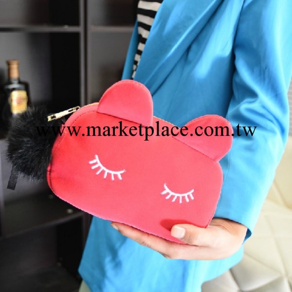 2013年新款女包韓版時尚可愛毛絨絨貓咪化妝包手拿包零錢包工廠,批發,進口,代購