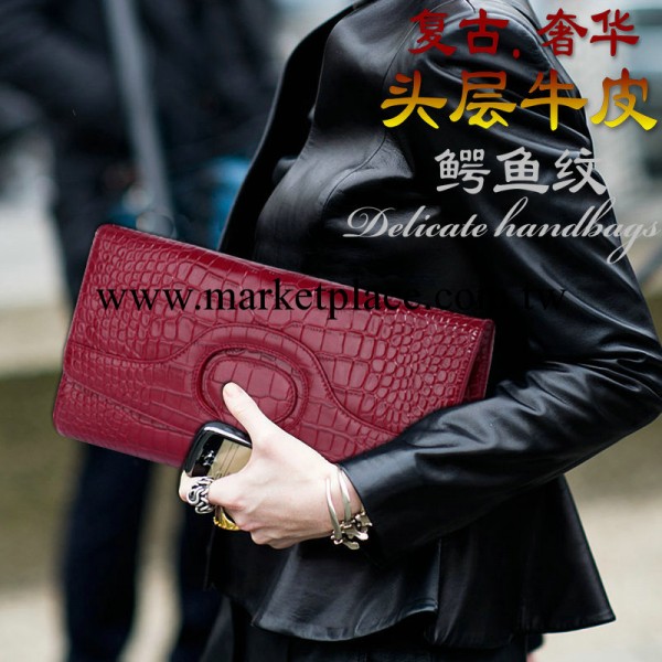 批發專櫃女包 頭層牛皮鱷魚紋真皮大手拿包 高檔時尚晚宴包手包紅工廠,批發,進口,代購