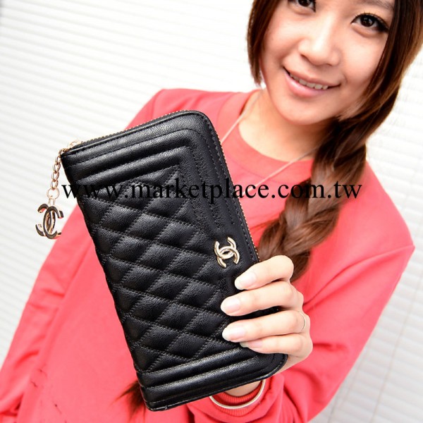 【熱賣】新款菱格繡線女士錢包 時尚長款拉鏈手包 手拿包批發工廠,批發,進口,代購