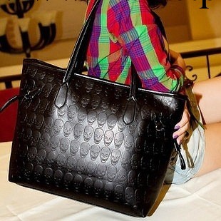 秋冬2013新款潮時尚手提大包黑色骷髏頭氣質女包單肩包歐美風煥彩工廠,批發,進口,代購