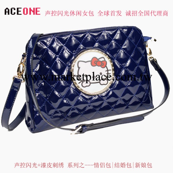ACEONE秋冬新款單肩休閒斜挎刺繡菱形格可愛女生亮面女包工廠,批發,進口,代購