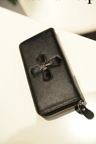 ox-1廠傢供應荔枝紋克羅心鉚釘長款男女錢包皮夾手拿包黑色KL-02工廠,批發,進口,代購