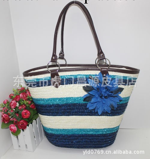 貿易草編包藤編包 日韓流行田園風格間條花朵單肩草編包工廠,批發,進口,代購