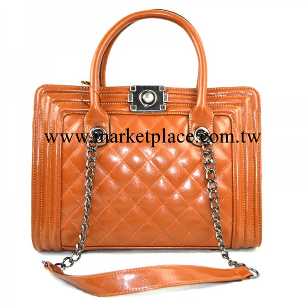 歐美新款品牌女包廣州牛皮鏈條格菱紋手提單肩斜挎包真皮女士包包工廠,批發,進口,代購