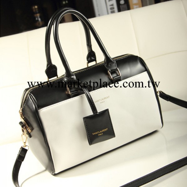 批發2014新款經典復古黑白配拼色手提包氣質OL單肩包潮波士頓女包工廠,批發,進口,代購