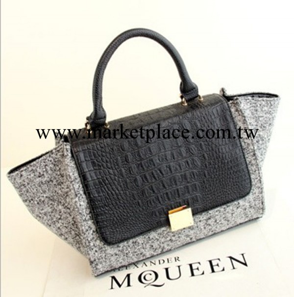 2013歐美女包新款毛呢鱷魚紋女士手提包時尚大牌蝙蝠包工廠,批發,進口,代購