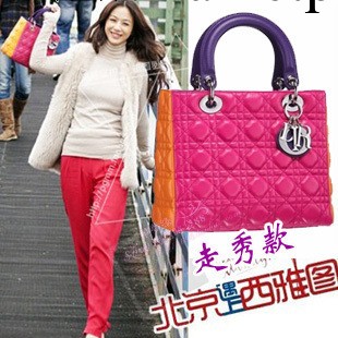 代發款 三色拼色棱格紋PU 單肩手提戴妃包工廠,批發,進口,代購