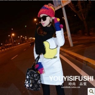 B05-6996-58冬季新款 韓版毛線圈小黃鴨圖案純色加絨休閒衛衣女工廠,批發,進口,代購