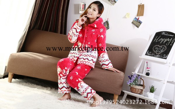 批發女式三層加厚珊瑚絨法蘭絨夾棉高檔睡衣冬裝分體式傢居服套裝工廠,批發,進口,代購