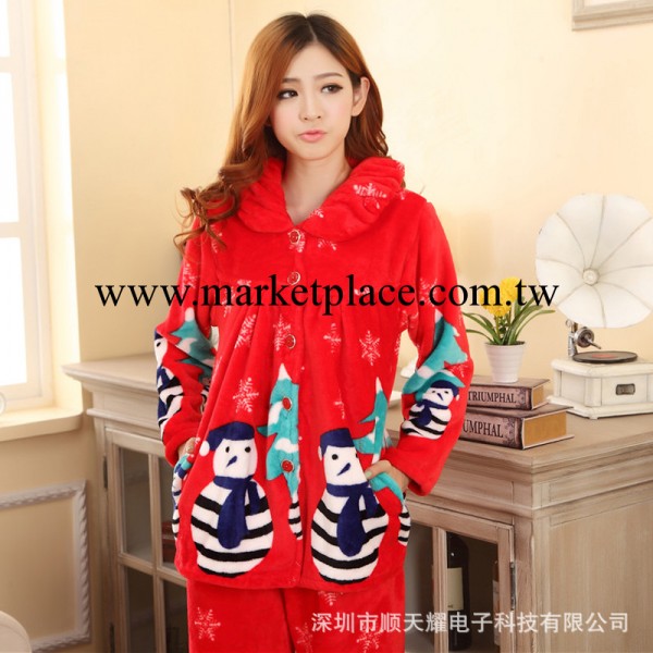 2013新款冬季法蘭絨女士睡衣卡通雪人印花傢居服睡衣套裝批發803工廠,批發,進口,代購