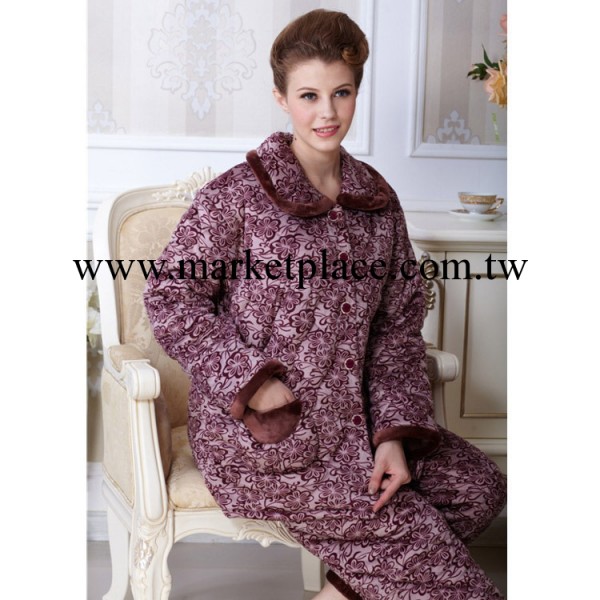高貴中老年媽媽裝加大碼女士三層加厚珊瑚絨夾棉睡衣傢居服套裝工廠,批發,進口,代購