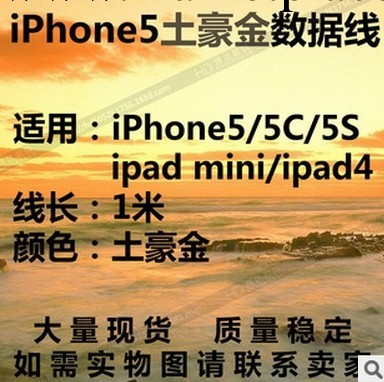 廠傢直銷蘋果iphone5s土豪金色數據線 鍍金一體頭  5S金色數據線工廠,批發,進口,代購
